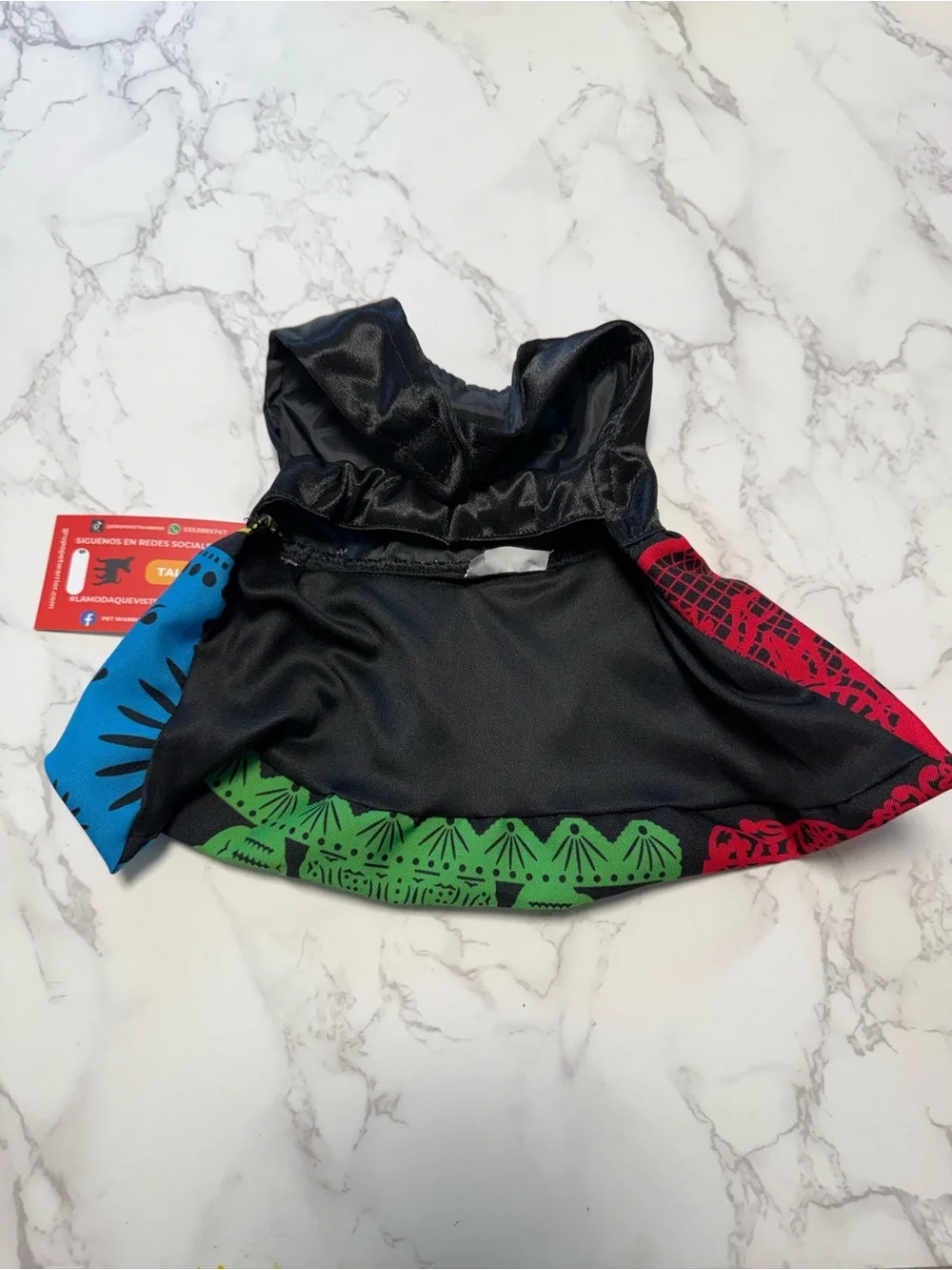 Pet Warrior Dog/Cat Day of the Dead Skull Costume Dress with Green Bow.